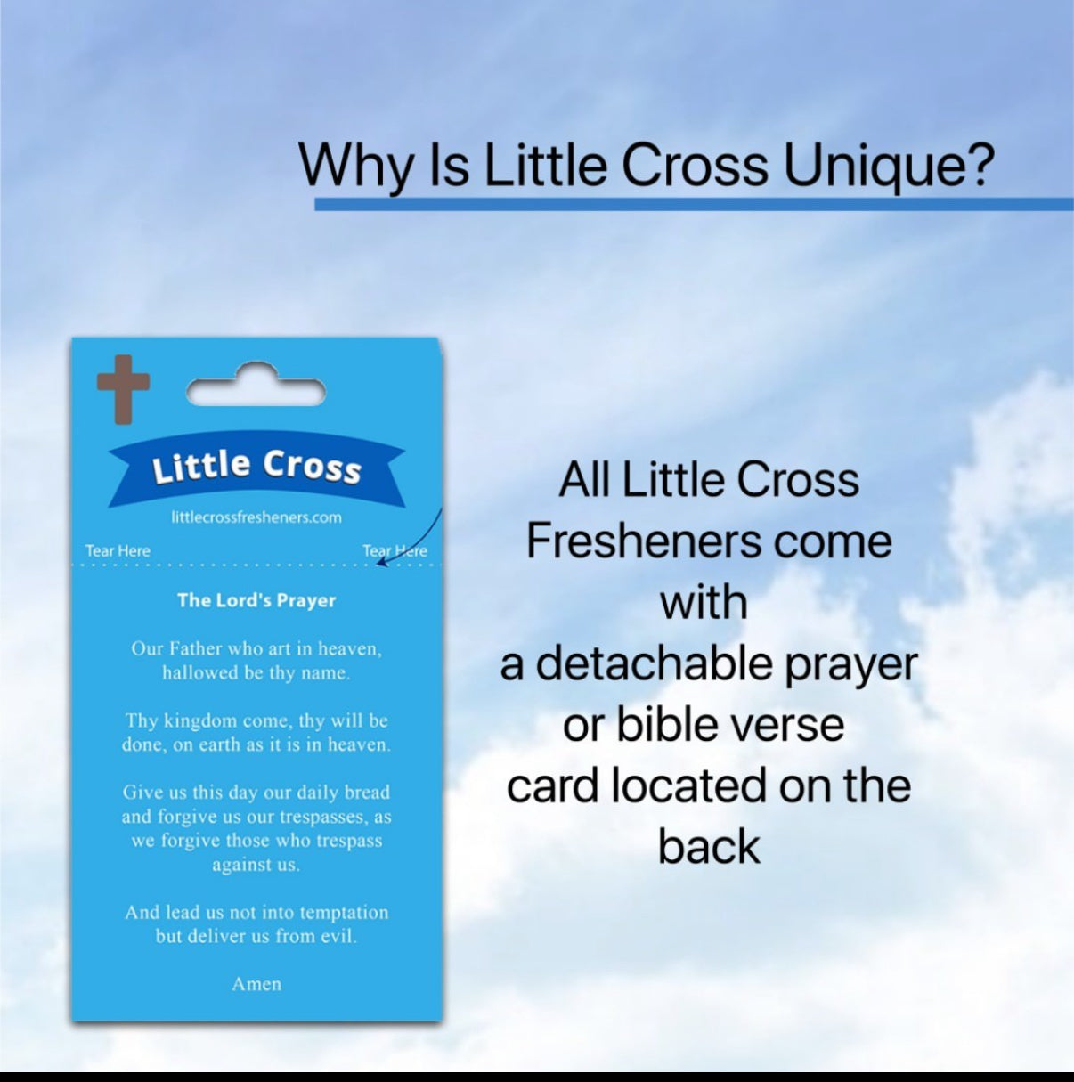 Little Cross Car Air Freshener + Tear-Away Prayer Card